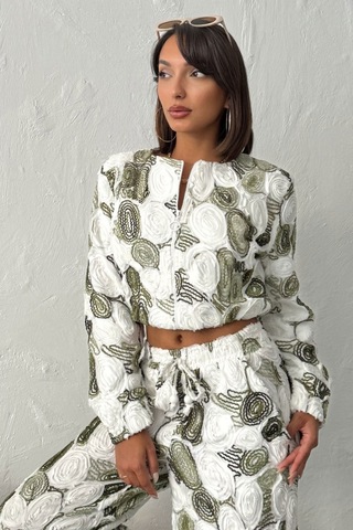 Verymoda Desenli Fermuarlı Ceket Şık Ve Modern Tarz F1975 Haki