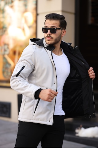Mero Life Outdoor Kapüşonlu Su Ve Rüzgar Geçirmez Kapitone Içi Kürklü Elyaf Dolgulu Taş Rengi Kalın Softshell Mont Taş