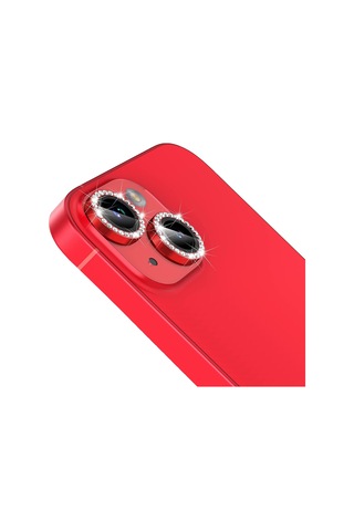 Buff Apple Uyumlu iPhone 14 / 14 Plus Diamond Kamera Lens Koruyucu Kırmızı
