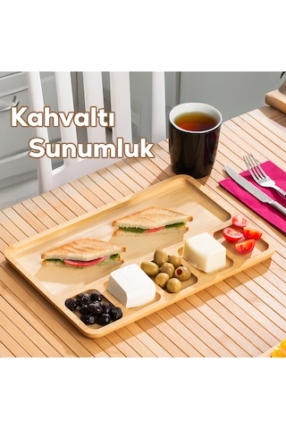 Porsima 2075 6 Bölmeli Bambu Kahvaltı Sunum Tabağı Çerezlik Tabak