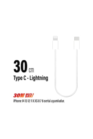 30cm İphone Şarj Kablosu Type C Lightning Hızlı İphone 14 13 12 11 Uyumlu