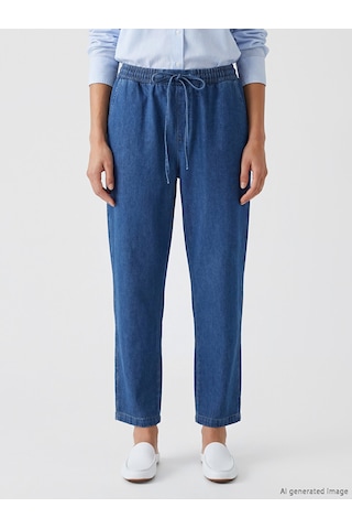Lcwaıkıkı Classic Mavi Beli Lastikli Mom Fit Kadın Jean Pantolon
