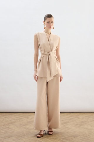Sateen Kalın Kuşaklı Yelek - Bej-136857 Bej