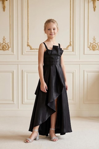 Kent Of Kids Kız Çocuk Abiye Siyah Uçuş Uçuş Monaray Kumaş Asimetrik Kesim Prenses Model Yırtmaçlı Abiye Elbise 10-15 Yaş