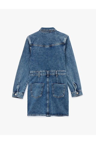 Koton Uzun Kollu Klasik Yaka Düğmeli Cep Detaylı A Kesim Mini Denim Elbise Orta İndigo 6wal80001md Indigo
