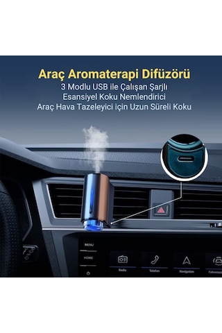 Polham Şarjlı Araç İçi Koku Yayıcı 200 Mah 3 Kokulu Kartuş Ayarlanabilir Koku Modları- Modern Tasarım