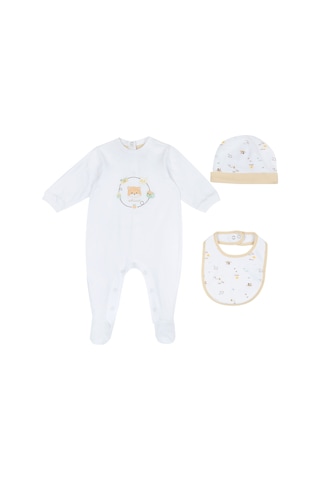 Chicco Kız Bebek Tulum, Şapka Ve Önlük Hediye Seti 09102093000000 000033 Beyaz