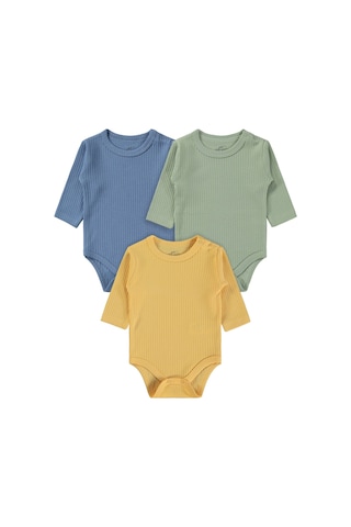 Minidamla Baby Minidamla Uzun Kol Basic 3'lü Set 1-18 Ay Çıtçıtlı Badi - Mavi Koyu Mavi