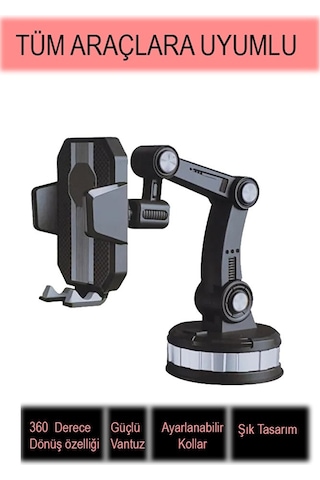 Araç İçi Telefon Tutucu, Vantuzlu Telefon Tutucu, Ayarlı Telefon