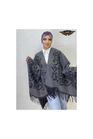 Aldaıyr Kadın Kışlık Çift Taraflı Panço Omuz 140x140 Gri