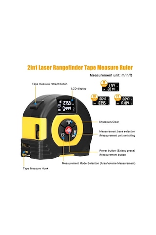 Pazly Usb Şarjlı 2'li Lazer Ve Şerit Metre, Alan Ve Hacim Ölçüm Cihazı