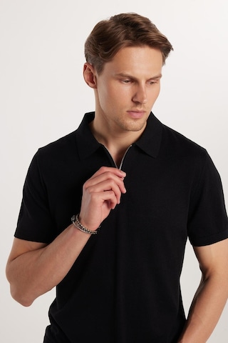 Tudors Erkek Slim Fit Dar Kesim Pamuklu Örme Triko Fermuarlı Siyah Polo Yaka Tişört-33178 Siyah