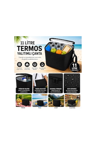 Termal Çanta Termos El Çantası Buzluk Piknik Çantası 11 Lt Soğutucu Çanta Siyah