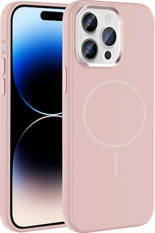 Apple Uyumlu iPhone 14 Pro Max Kılıf M-safe Şarj Özellikli Metal Kamera Çerçeveli Zore Edi Silikon Kapak Rose Gold