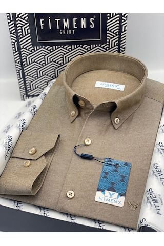 Slim Fit Uzun Kol Pamuklu Hediye Kutulu Kolay Ütülenebilir Erkek Gömlek Fs-002225 - Kahverengi-2806