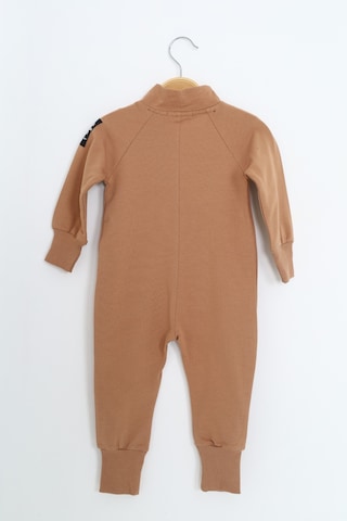 Toontoy Kids Toontoy Erkek Bebek Baskılı Dik Yaka Fermuarlı Reglan Kol Basic Tulum Kahverengi