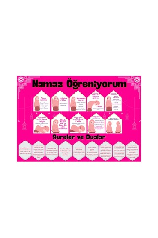 Çocuklar İçin Renkli 'namaz Öğreniyorum' Afişi - 33x48 Cm Figürlü Eğitim Materyali Kız 33 x 48 CM