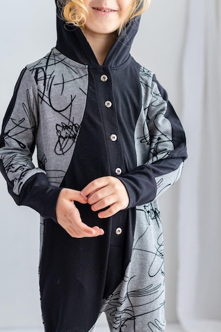 Oliven The Kid Oliventhekid Siyah Gri Ince Triko Geometrik Desenli Kapişonlu Önden Düğmeli Kışlık Unisex Çocuk Tulum Bej Bej