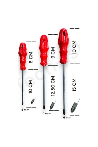 Yıldız Tornavida Seti 3'lü Yıldız Uçlu Kırmızı Saplı