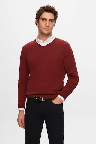 D's Damat Ds Damat Regular Fit Kiremit Düz V Yaka Triko Kazak 5HF06ORT12003 Kiremit