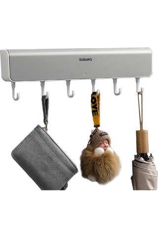 Gajeena Mnmhgg-421 Ousuwo Duvar Askılı Pratik Depolama Ünitesi, 6 Kancalı Ve Bölmeli, Gri Gri