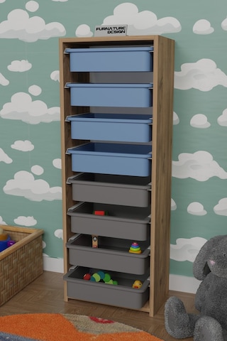 8 Sepetli Çok Amaçlı Oyuncak Dolabı - Atlantik Çam-mavi&gri