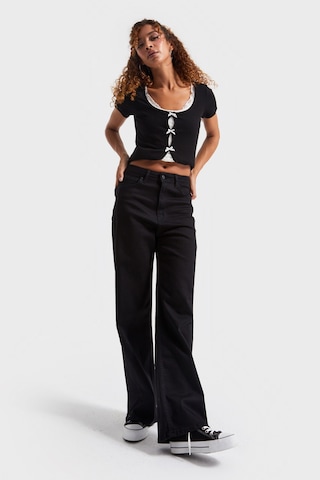it's basic Kadın Siyah Renk 1w5-1 Esnek Likralı Kumaş Wide Leg Fit İç Boy 80cm Denim Jean