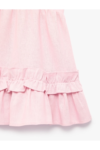 Koton Kare Yaka Kolsuz Keten Ve Viskon Karışımlı Fırfırlı Elbise Pembe 6smg80095aw Gül