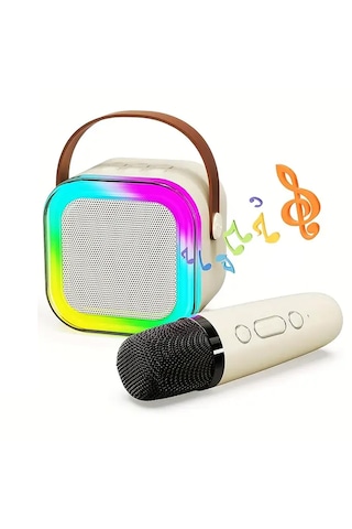 Mini Kablosuz Bluetooth Karaoke Hoparlör Kareoke Makinesi Bej