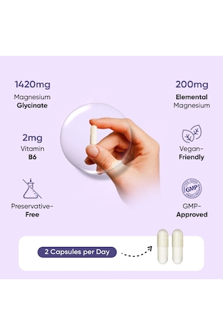 Magnesium Glycinate Bisglycinate + Added Vitamin B6 - 1422 Mg 180 Kapsül