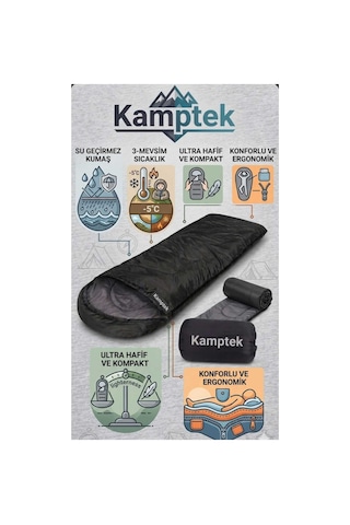 Kamptek Uyku Tulumu -10 C Dört Mevsim, Hafif Ve Dayanıklı Kamp Uyku Tulumu Taşıma Çantalı Siyah