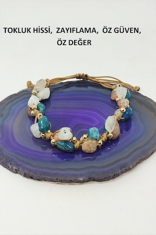 Badeaccessories Amorf Natürel Doğaltaş Bileklik Apatit,ay Taşı,güneş Çok Renkli