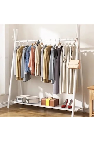 Metal Beyaz Konfeksiyon Askısı Ayaklı Askılık Elbise Askılığı 150 165 Cm 6018-nrm