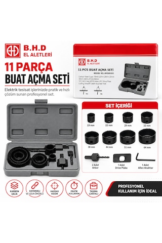 Bhd 11 Parça Buat Açma Seti Bhd00263 19mm-64mm Boyutlarıyla Dayanıklı Materyal