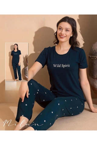 Boyraz Slim Fit Dar Kesim Kadın Milan Bisiklet Yaka Kısa Kol Pijama Takımı 11002y - 1 Adet Yeşil
