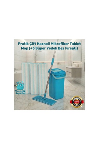 Çift Hazneli Tablet Mop Temizlik Seti +3 Yedek Mop Çift Hazneli Tablet Mop Temizlik Seti +3 Yedek Mop