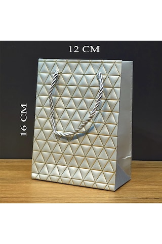 Gümüş Geometrik Desenli Mini Boy Karton Hediye Çantası