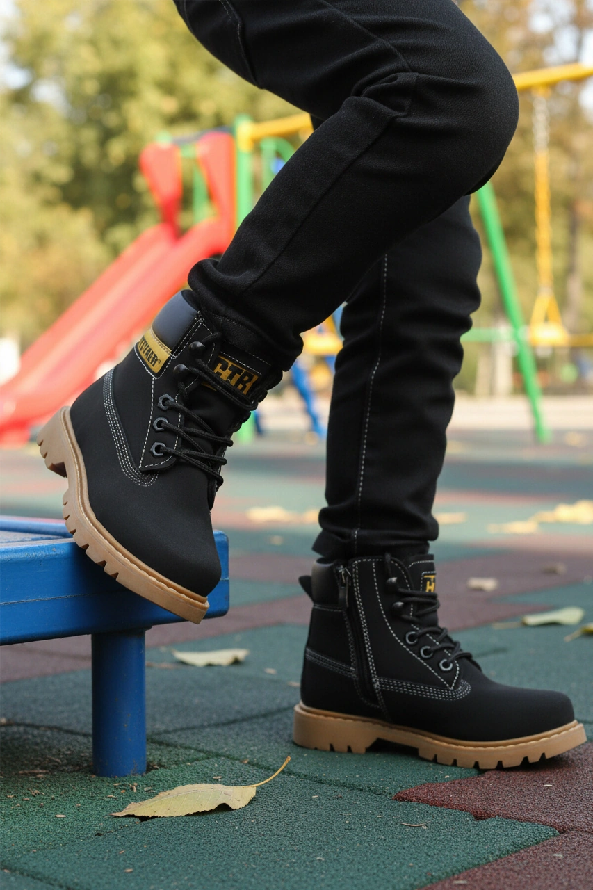 Siyah Nubuk Kaymaz Unisex Çocuk Bot 921 F Siyah Nubuk