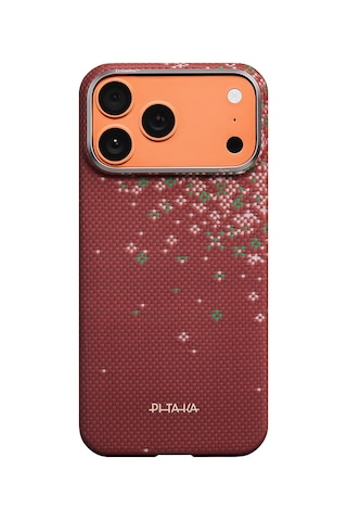 İphone 17 Pro Max Uyumlu Kılıf M-safe Şarjlı Aramid Fiber Pitaka Sakura Hours Serisi Kapak Kırmızı