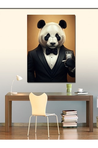 Kanvas Tablo Şık Panda Ve Rakı Kadehi 50cmx70cm