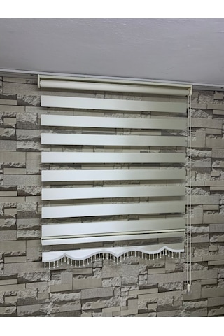 Bambu Acık Krem Renk Zebra Perde (Etek Boncuklu)