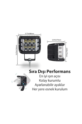 Hightech 2 Adet 12 Led Turuncu Beyaz 45w 10cm Kare Led Lamba Atv Offroad Motosiklet Sis Farı