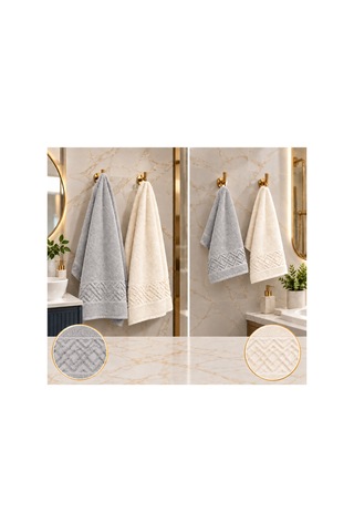 4 İü Hamam Seti 50x90 Ve 70x140 Pamuk Jakarlı Gri - Krem