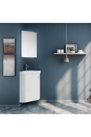 Orka Zag 45 Cm Mdf Beyaz Köşe Mini Banyo Dolabı Takımı Beyaz