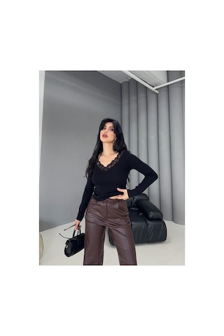 Dima Fashion Dantel Detaylı Bluz Siyah