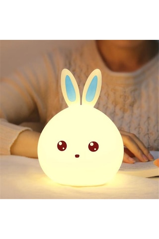 Mavi Tavşan Led Gece Lambası Çocuk Bebek Çocuk Başucu Lambası Renkli Silikon Dokunmatik Sensör Dokunun Kontrol Gece Lambası