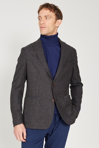 AC&Co / Altınyıldız Classics Erkek Kahve Lacı Slim Fit Dar Kesim Mono Yaka Desenli Yünlü Ceket Kahve Lacı