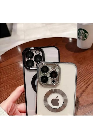 İphone 14 Promax Uyumlu Extra Kamera Korumalı Kamerası Cam Lensli Lazer Lüx Kılıf Kapak Tam Koruma Gümüş