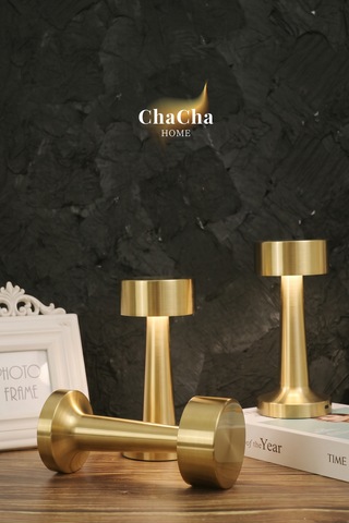 Chacha Home Nova Metal Led Masa Lambası 22x10 Cm - Modern Silindir Başlıklı Lüks Dekoratif Abajur Gold