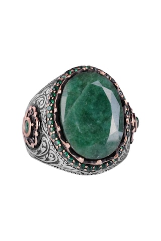 Gerçek Doğal Taş Yüzük - 925 Ayar Gümüş El Yapımı Yüzük Zümrüt Gümüş
